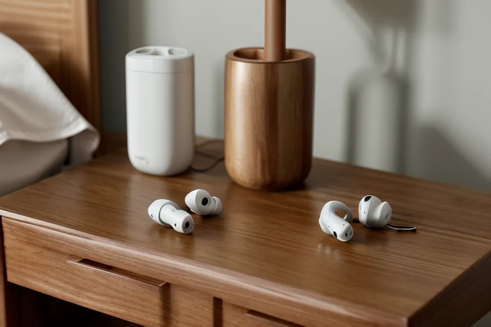 Hände halten Smartphone mit DMH Beats App für Frequenz-Audio beim Stressmanagement am Abend