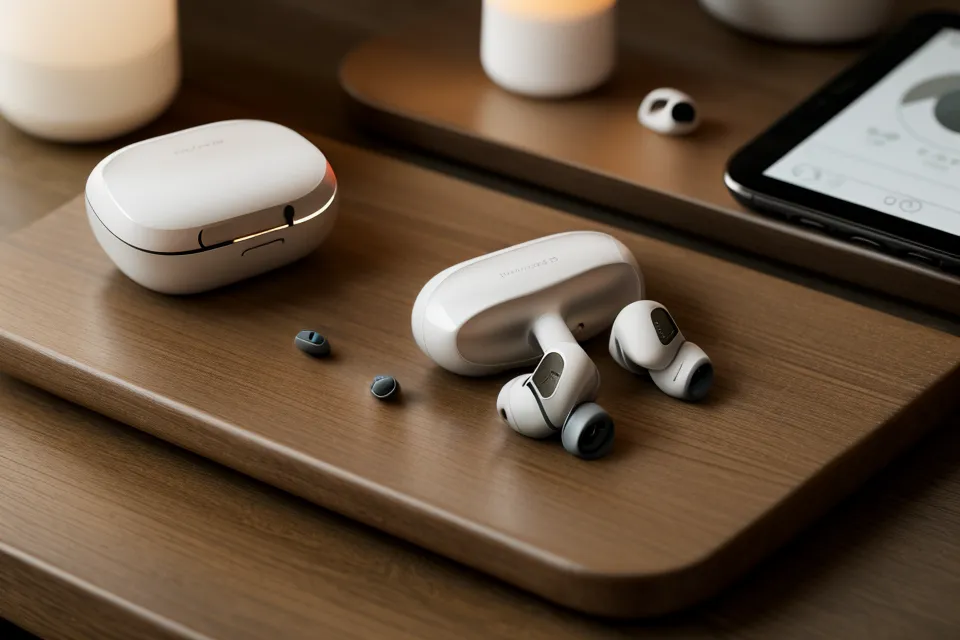 Smartphone im Bett kurz vor dem Einschlafen während einer neowake Session gegen Stress