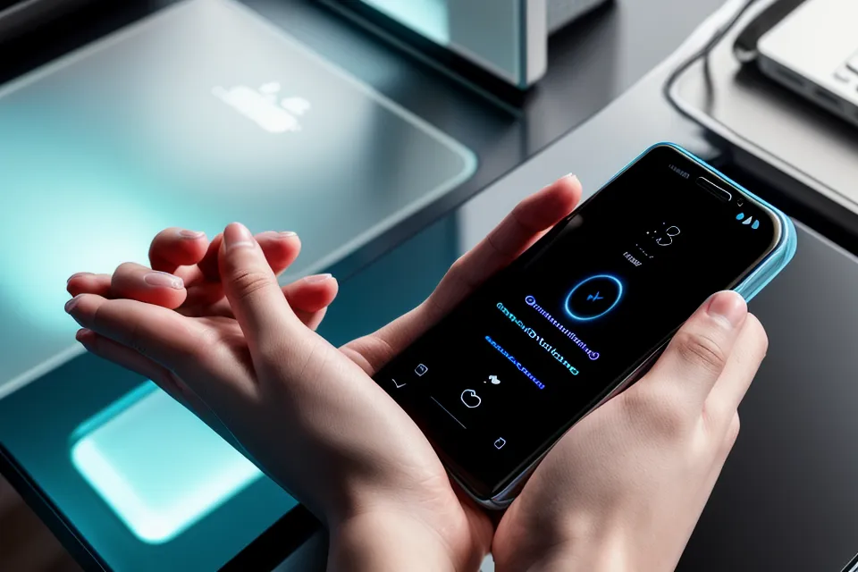 Hände halten ein Smartphone mit einer Frequenz-Audio-App im Büro – DMH Beats als kurze Biohacking-light-Pause zwischen zwei Meetings