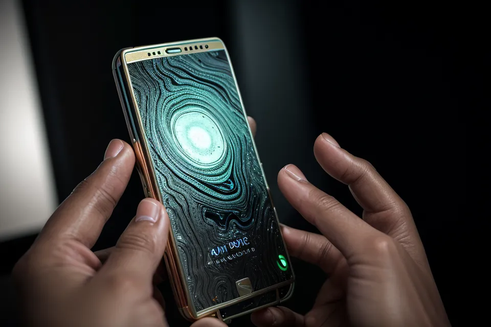 Nahaufnahme eines Smartphones mit Rife-Frequenzen App für die abendliche Schlafoptimierung.